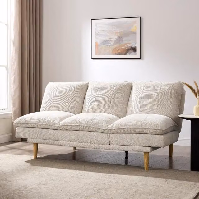 GRS Poppy Beige Upholstered Fabric Click-Clack Sofa Bed