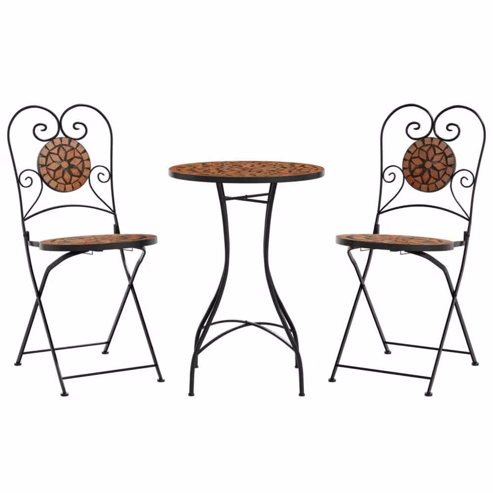 Berkfield Home Mosaic Bistro Set in Orange with Ceramic and Powder Coated Steel – 2