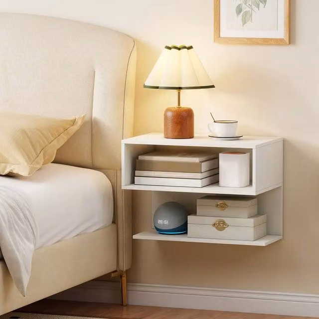 VOGREX Set of 2 White Wall-Mounted Floating Bedside Tables – 1