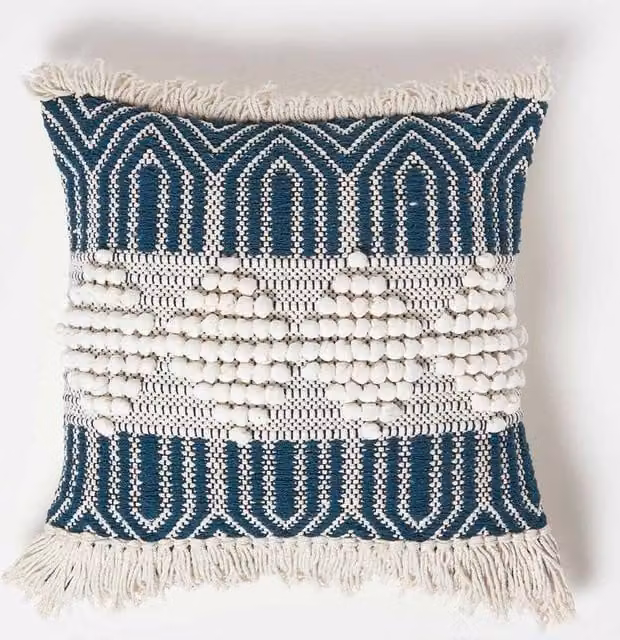 Homescapes Handwoven Textured Kilim Cushion in Blue and Cream with Microfibre Insert, W/D/H: 45 x 45 x 45 cm – 1