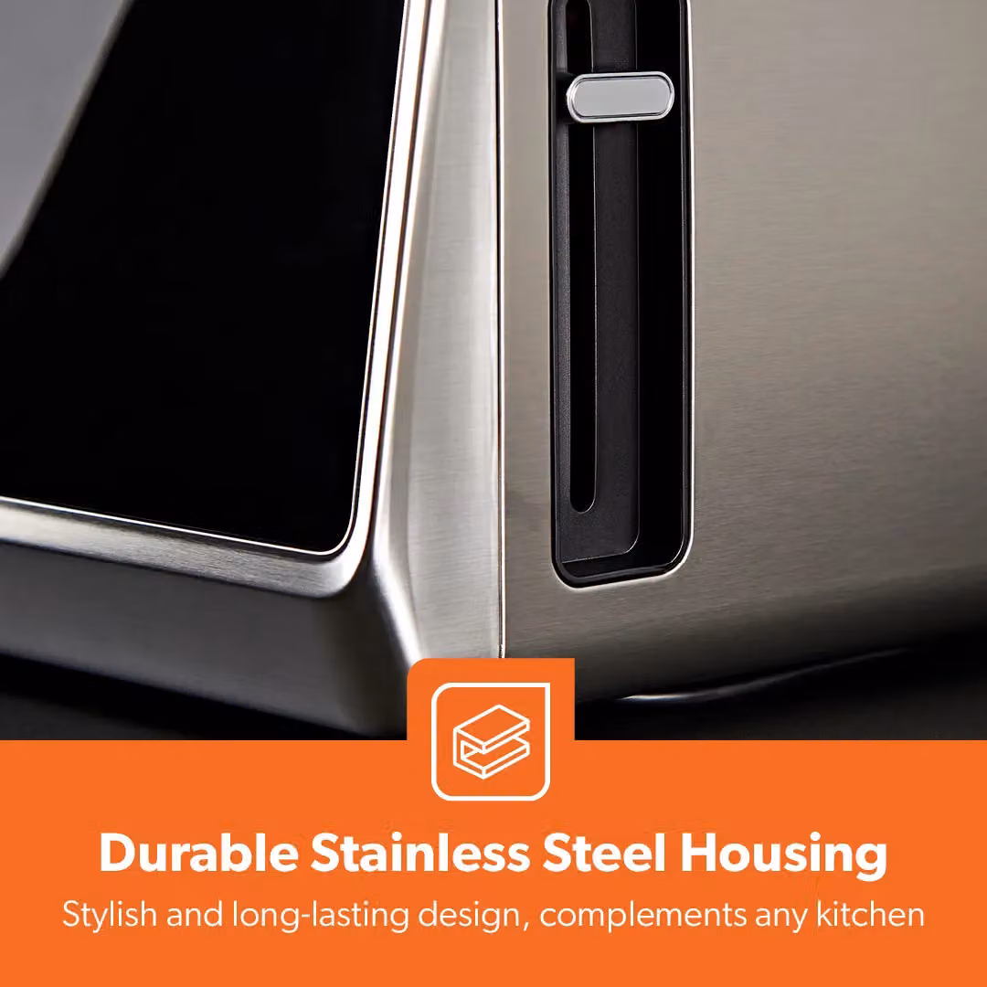 Geepas 5-in-1 Digital 4 Slice Toaster in Silver with Stainless Steel Housing and LED Display – 4