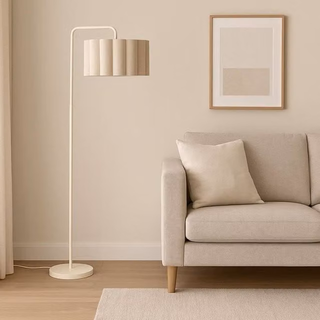 CGC Lighting Kyra Angled Floor Lamp in White with Fabric Scalloped Lampshade
