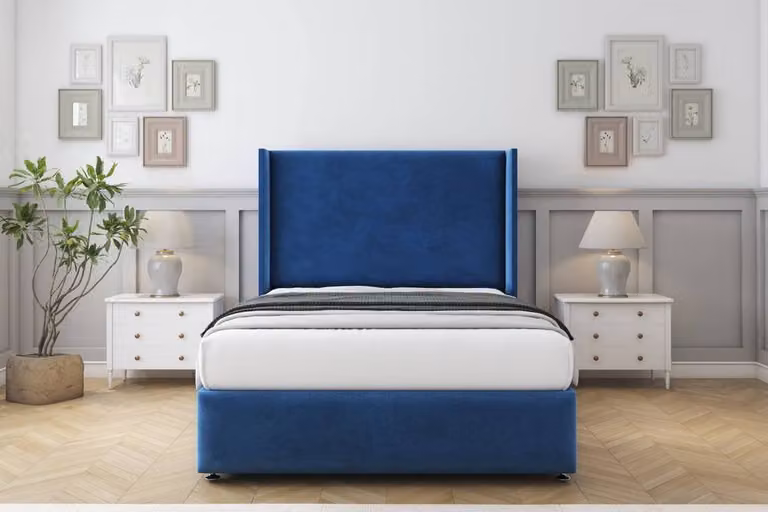 Sloomy Stratford Plush Divan Set in Blue, King Size, W/D/H: 180 x 200 cm