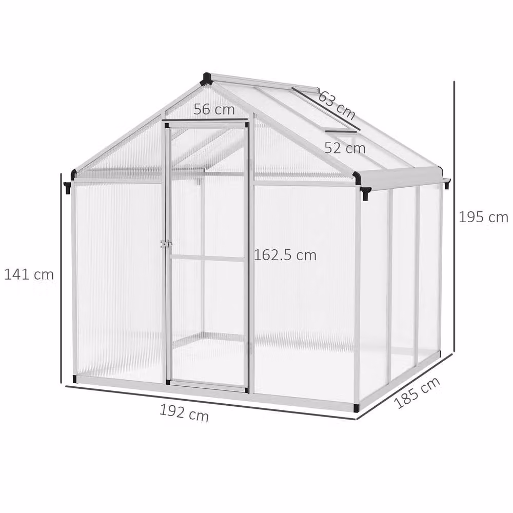 STILVORA Aluminium Greenhouse with Retractable Canopy, Curtains and Polycarbonate Windows in Transparent, W/D/H: 195 x 185 x 192 cm – 2