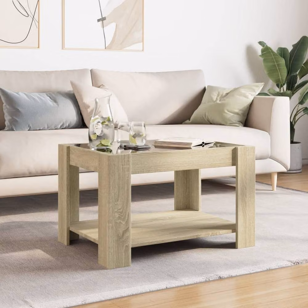 Berkfield Home LED Coffee Table in Sonoma Oak, W/D/H: 73 x 53 x 45 cm – 1