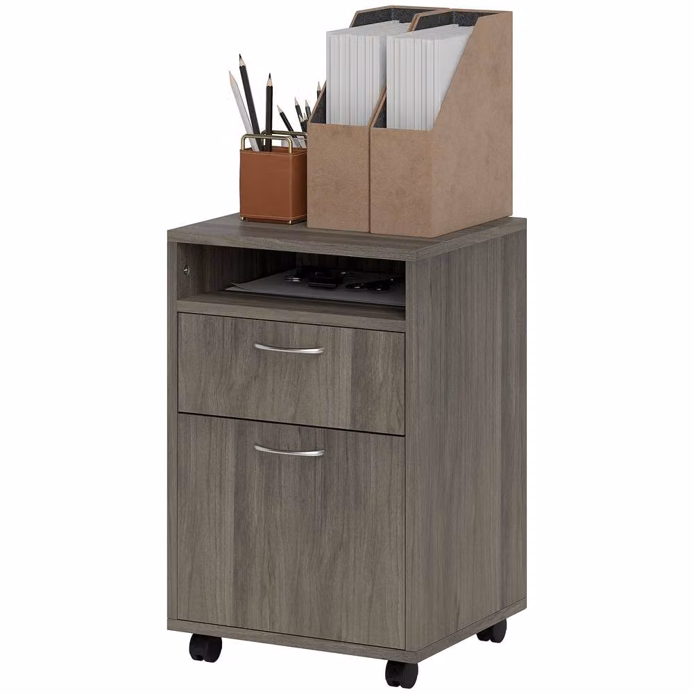 Rolipo Grey 2-Drawer Mobile Filing Cabinet and Printer Stand with Open Shelf – 2