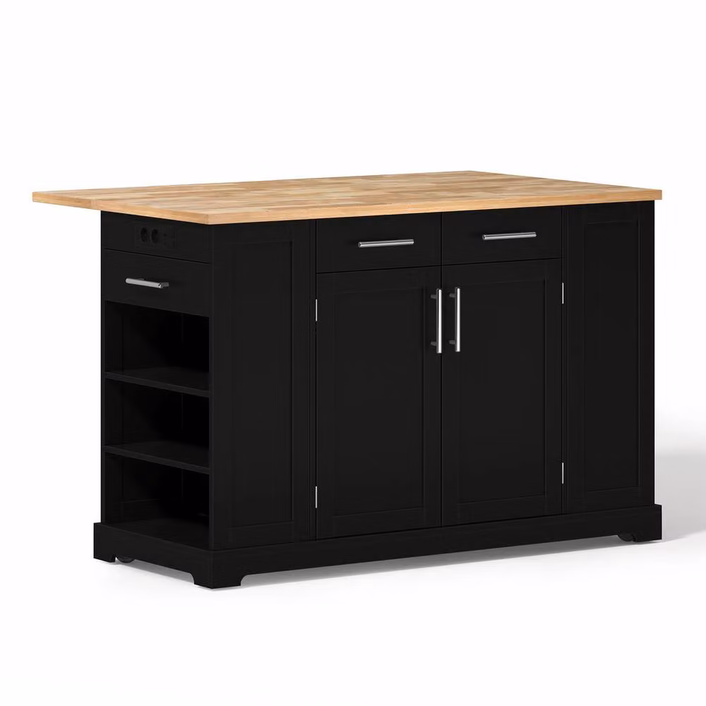 Merax Mobile Kitchen Island Trolley with Pull-Out Bin Cabinet and Drop-Leaf Top in Black – 6