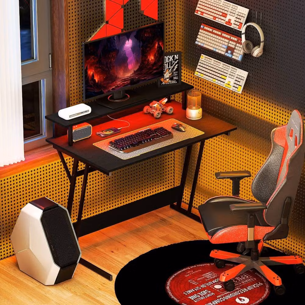 Rolipo Two-Level LED Gaming Desk in Black – 4
