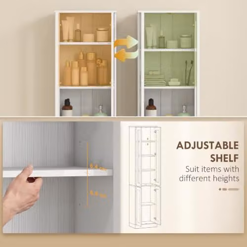 HOMCOM 6-Tier Tall Bathroom Storage Cabinet in White with Soft-Close Hinged Doors, W/D/H: 38 x 26 x 160 cm – 3