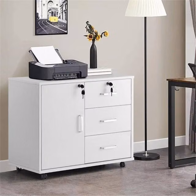 Havendro White Mobile Lockable Filing Cabinet and Printer Stand – 1