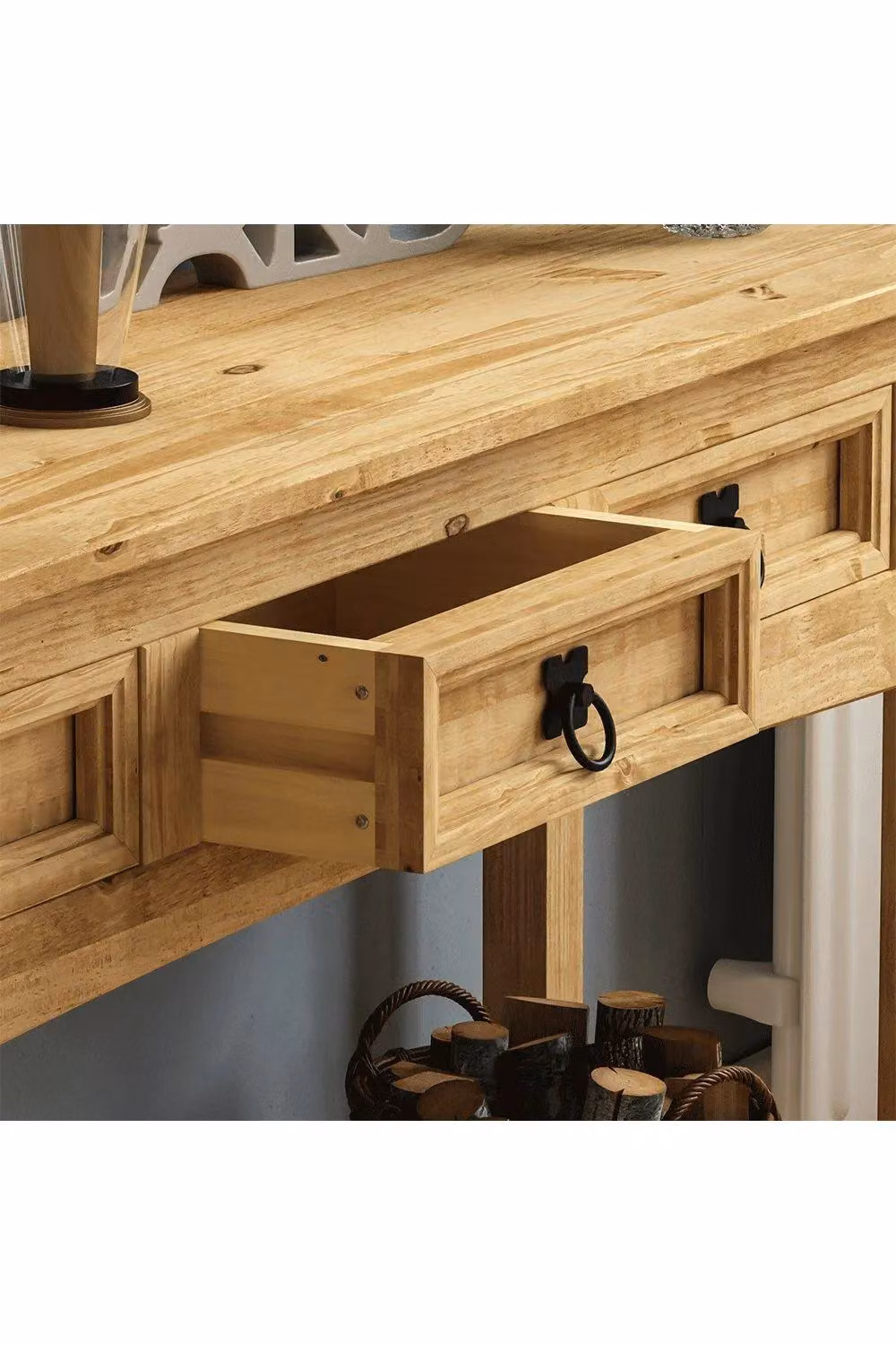 Vida Designs Corona 3 Drawer Industrial Console Table in Brown and Black – 3
