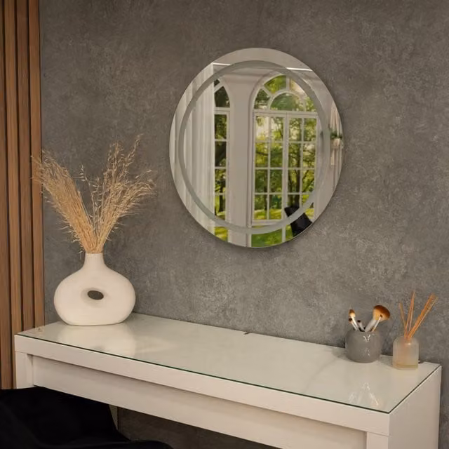 ValueLights Round Silver Bathroom Mirror with Integrated LED Cool White Lights, Touch Control and Demister Pad, IP44 Rated