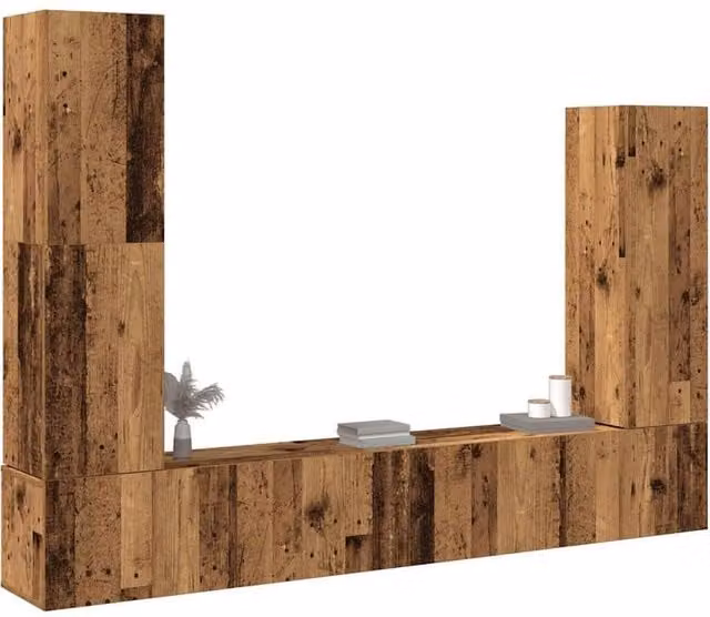 Berkfield Home 4 Piece Wall-mounted TV Cabinet Set in Brown and Multicolour Old Wood Finish
