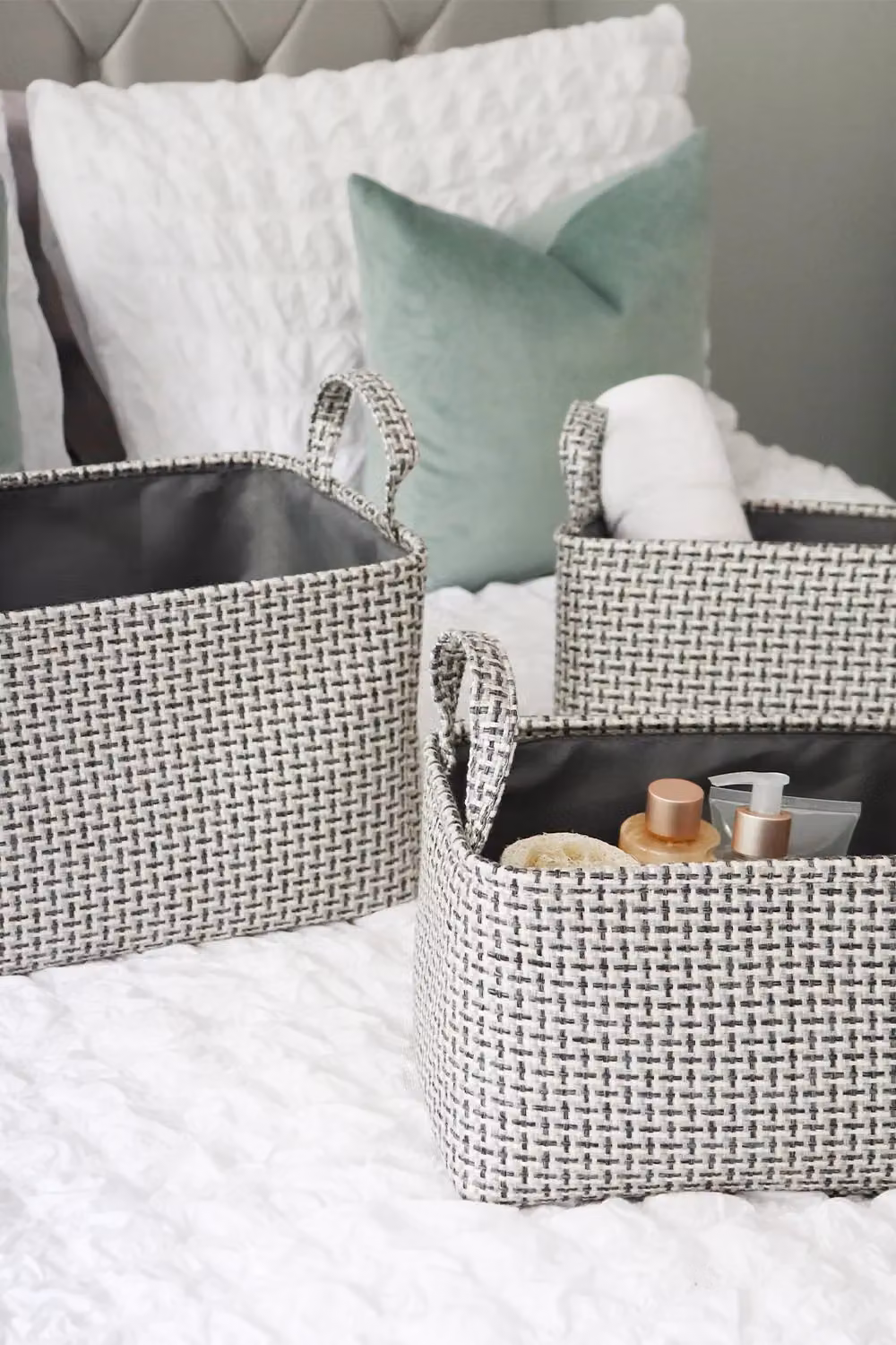 JVL Silva Set of 3 Grey Fabric Rectangular Storage Baskets with Handles – 2