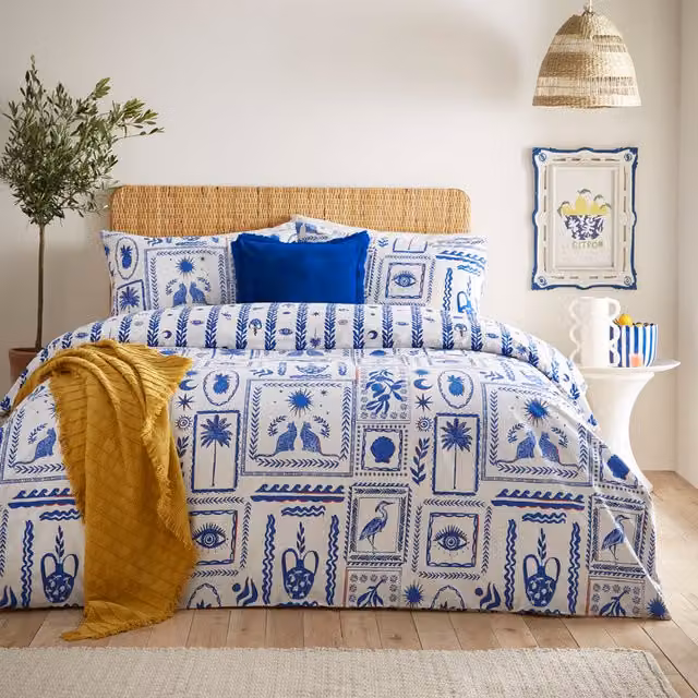 Make it a Home Reversible Striped Abstract Duvet Cover Set in Blue and White, 200 x 200 cm
