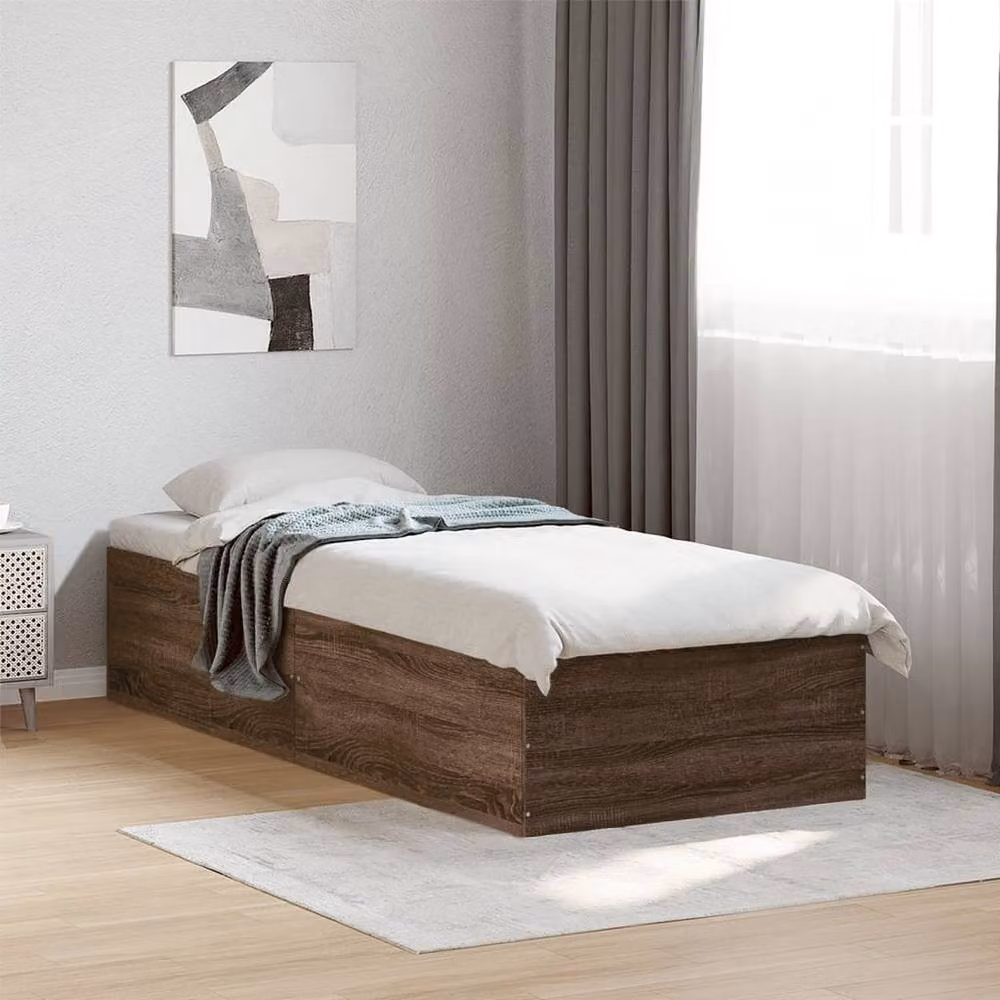 Berkfield Home Small Single Wood Bed Frame in Brown Oak, W: 75 cm, L: 190 cm – 2