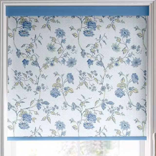 Laura Ashley Rambling Rector Semi-Transparent Floral Roller Blind in Blue Sky