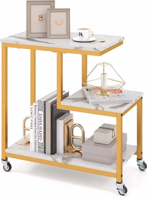 COSTWAY 3-Tier G-Shaped Mobile End Table with Castors, White