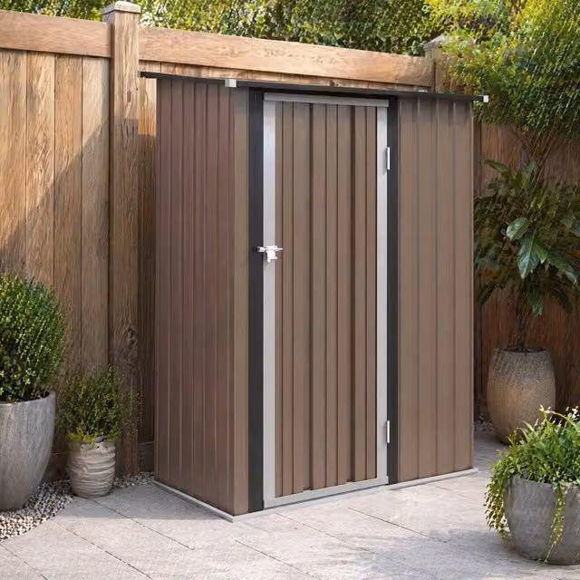 STILVORA Brown Galvanised Steel Garden Storage Shed with Sloped Roof and Single Door