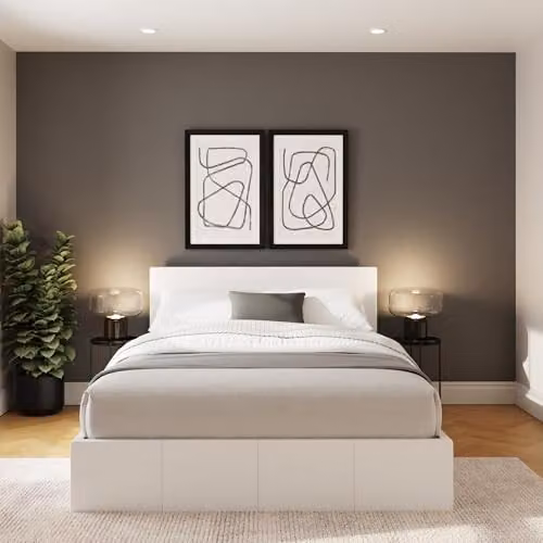 GFW White Upholstered Small Double Ottoman Bed Frame with Hydraulic Lift and Storage, W/D/H: 120 x 200 x 84 cm – 3