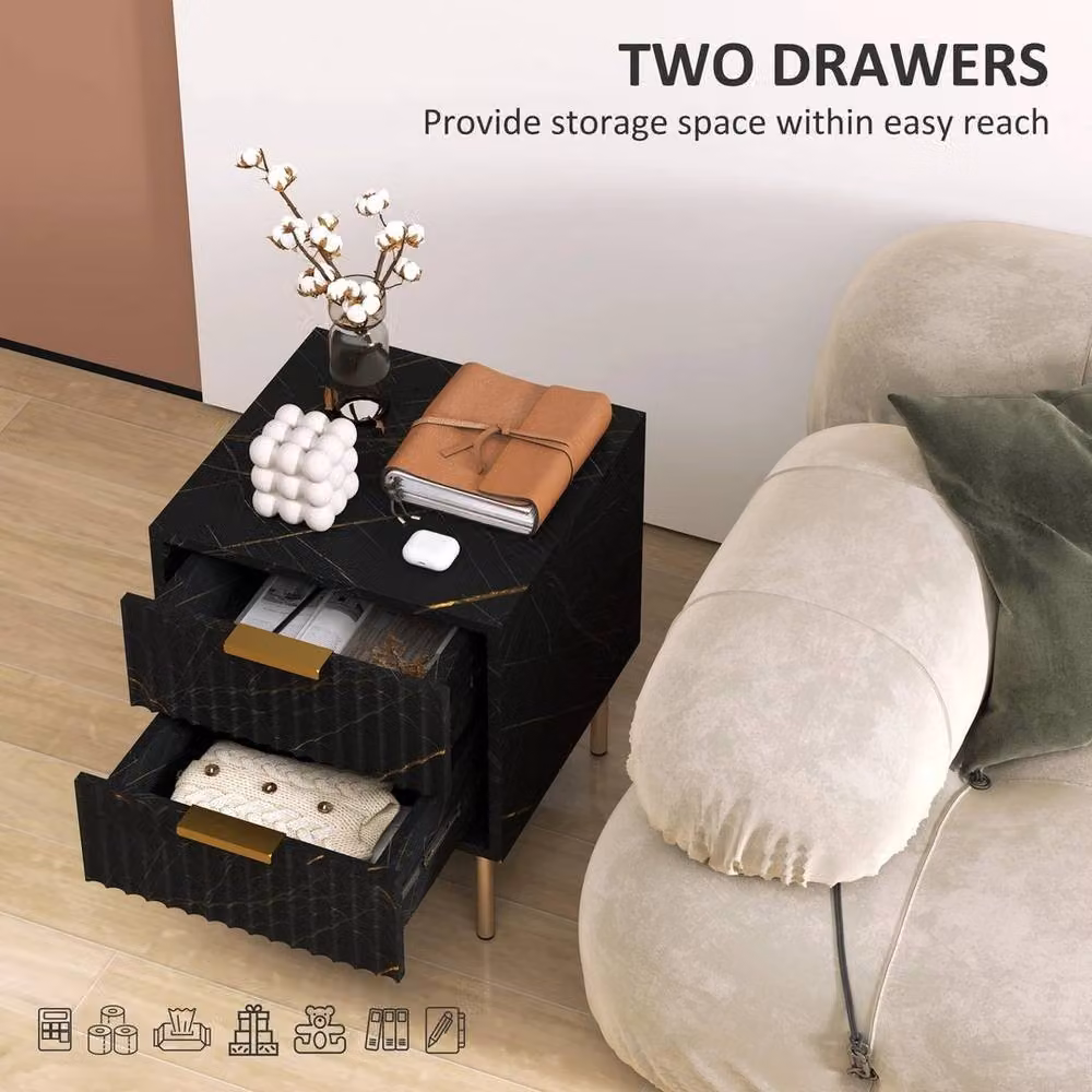 PAWNORA Modern Abstract Bedside Cabinet in Black and Gold – 6