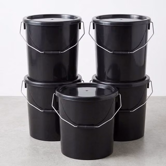 Storm Trading Group 25L Black Plastic Storage Bucket with Snap Lid and Handle