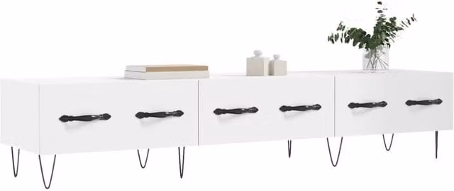 Berkfield Home Modern White TV Cabinet in Matt MDF and Metal, W/D/H: 150 x 36 x 30 cm – 1