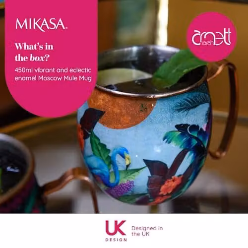 Mikasa Sarah Arnett Stainless Steel Moscow Mule Mug, 450ml, Flamingo Blue Multicolour – 2