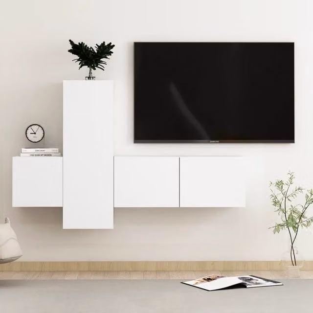 Berkfield Home 3 Piece Modern Wall Mounted TV Cabinet Set in White Matt Engineered Wood – 1