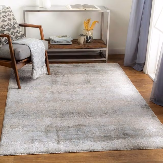 Livabliss Brunswick Abstract Modern Marble Living Room Rug in Blue, Beige and Grey with Fringes, W: 150 cm, D: 230 cm – 1