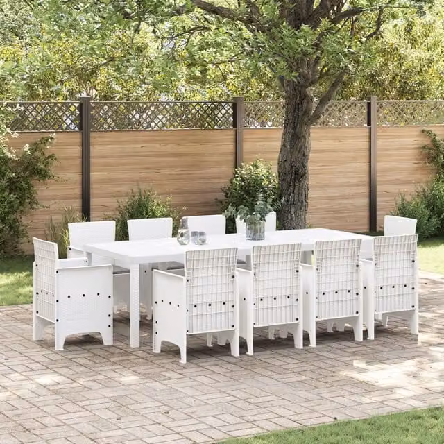 Berkfield Home 11 Piece White Poly Rattan Garden Dining Set with Cushions – 1