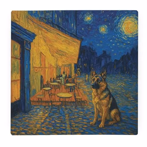 Purely Home Van Gogh German Shepherd Glass Worktop Protector, Multicolour, W: 30 cm x D: 30 cm