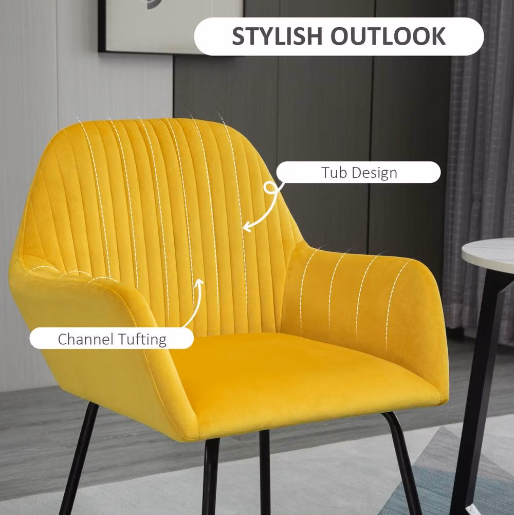 STILVORA Yellow Velvet Tub Chair with Metal Base and Armrests – 3