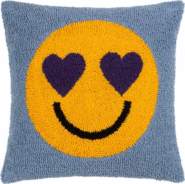 Make it a Home Smile Knitted Square Cushion in Purple and Yellow with Feather Filling