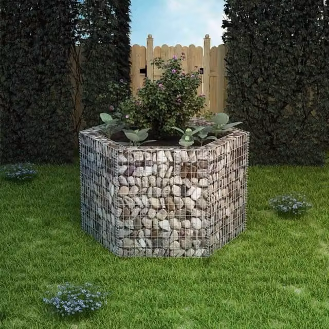 Berkfield Home Hexagonal Gabion Raised Bed in Silver, W/D/H: 160 x 140 x 100 cm – 1