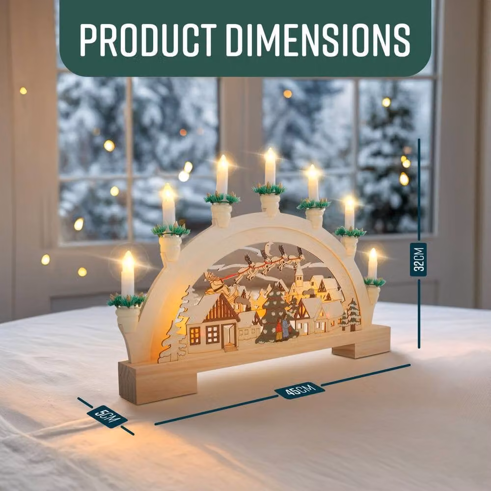 GloBrite Wooden Christmas Candle Bridge Arch with Santa Village Scene and 10 Warm White LED Taper Candles – 4
