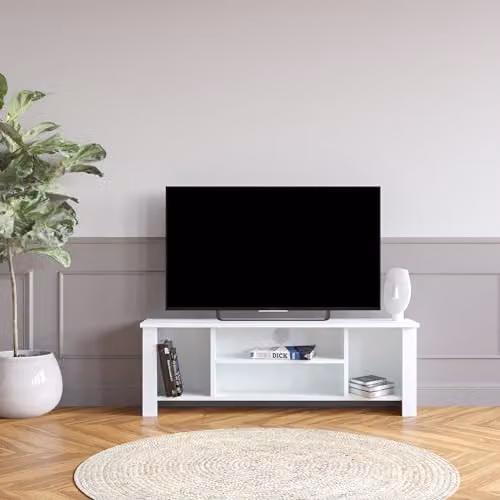 Bimossa Arsin White TV Stand Cabinet with Open Shelves, W: 114 cm, D: 30 cm, H: 45 cm – 2