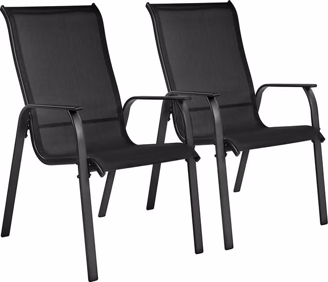 Yaheetech Modern Stackable Textilene Outdoor Dining Chair Set with Armrests in Black