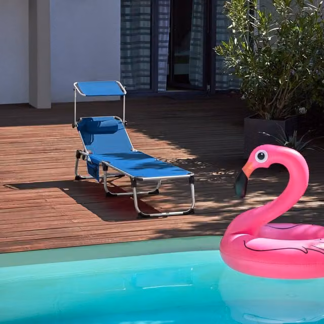 tectake Aurelie Sun Lounger with Adjustable Headrest and Sun Canopy in Blue