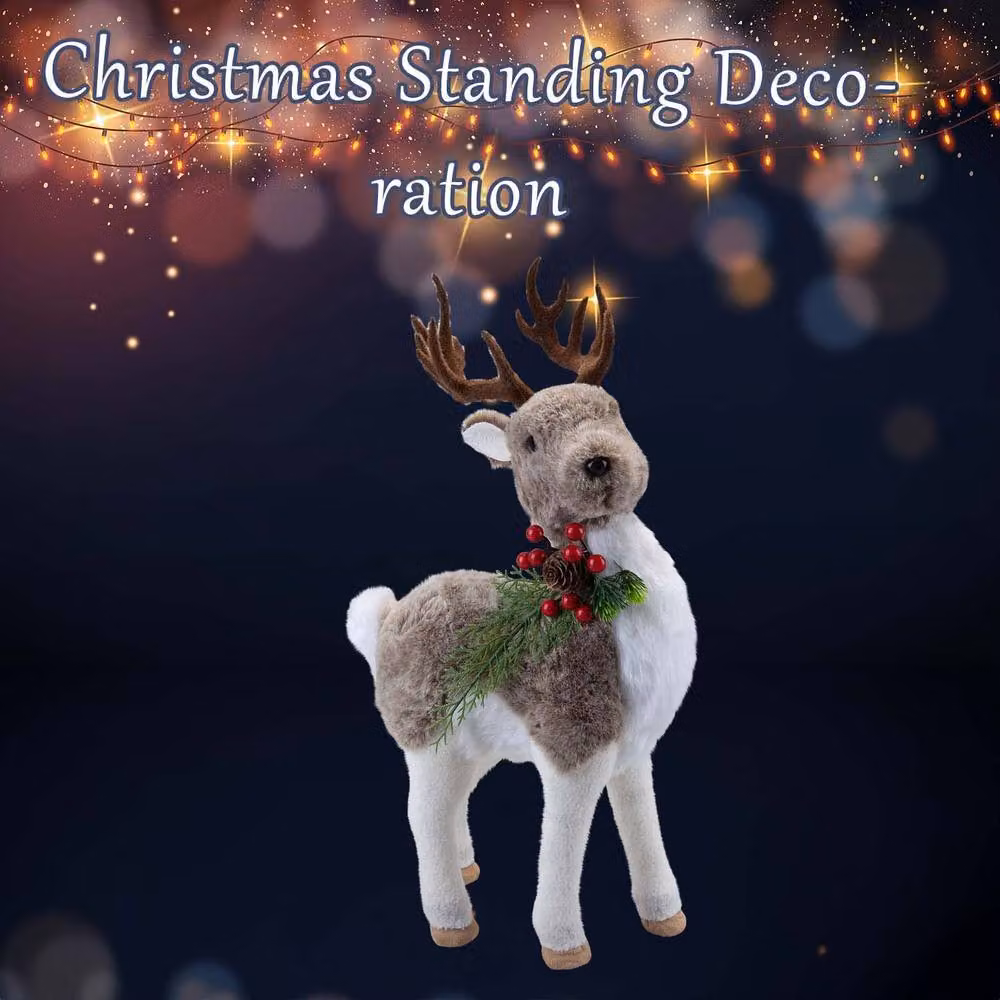 VFM e-Store Christmas Standing Deer Decoration in Grey and White, H 47 cm x W 13 cm x D 13 cm – 3