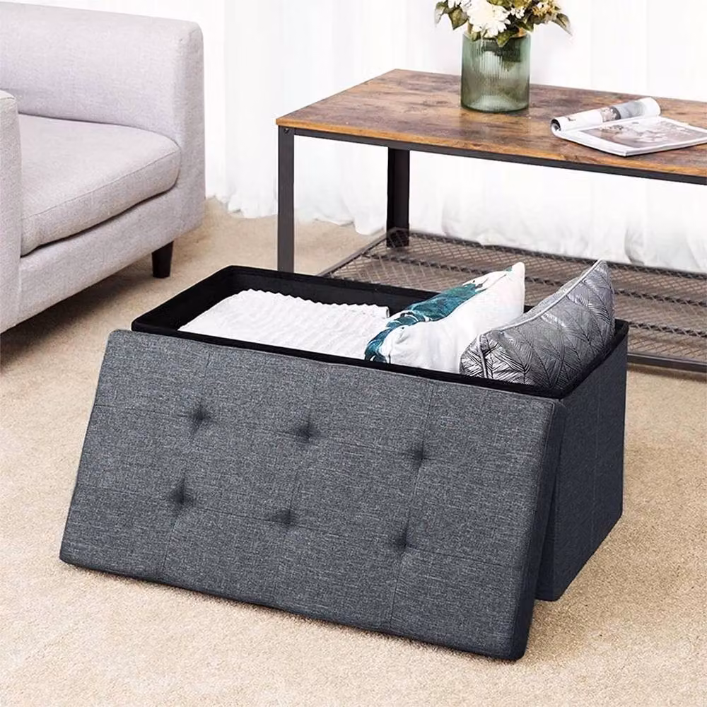 KORVIXA Extra Large Ottoman Storage Seat Stool, Grey, W/D/H: 76 x 38 x 38 cm – 2