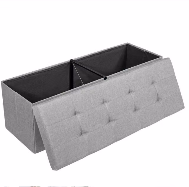Costway Folding Storage Ottoman Bench with Lid in Grey Fabric