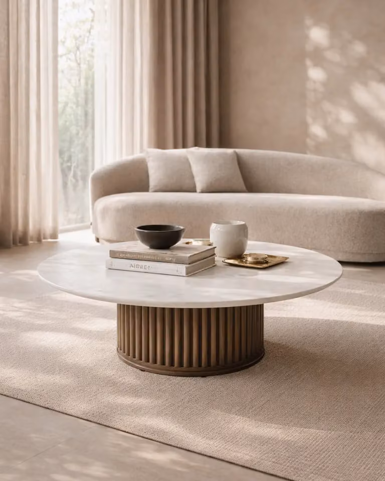 Odessa Round Marble Coffee Table in White and Gold