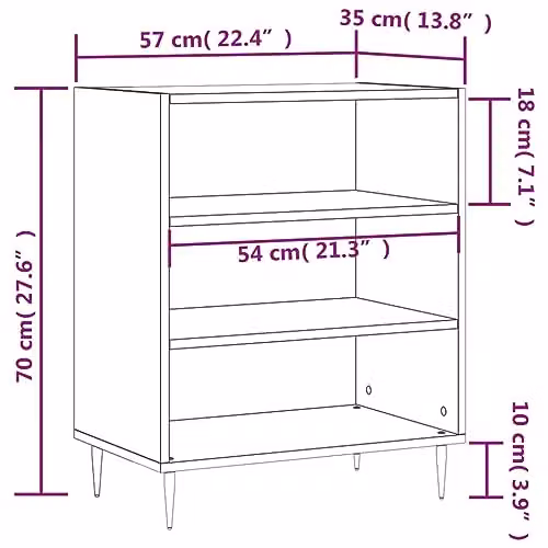 vidaXL Modern Black Sideboard in Engineered Wood and Metal, W/D/H: 57 x 35 x 70 cm – 3