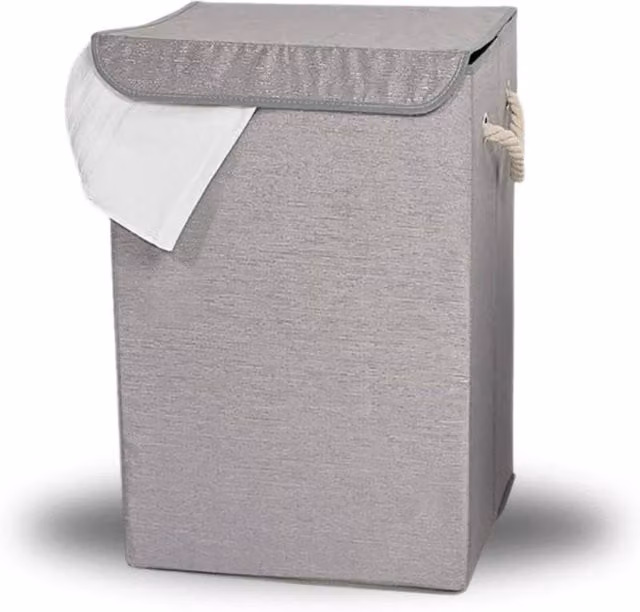Kelvenix Collapsible Grey Fabric Laundry Basket with Lid and Handles