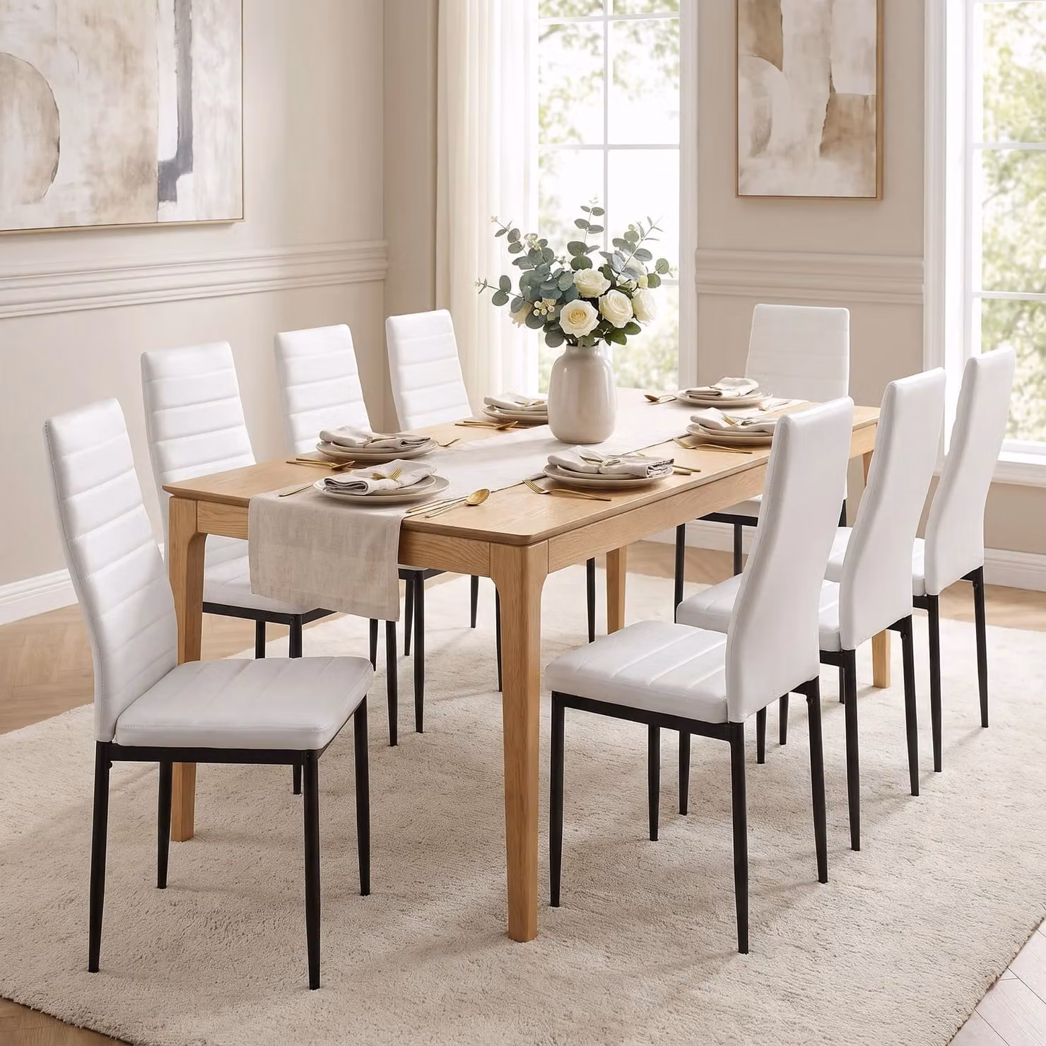 DHS Set of 8 Modern PU Leather Dining Chairs in White