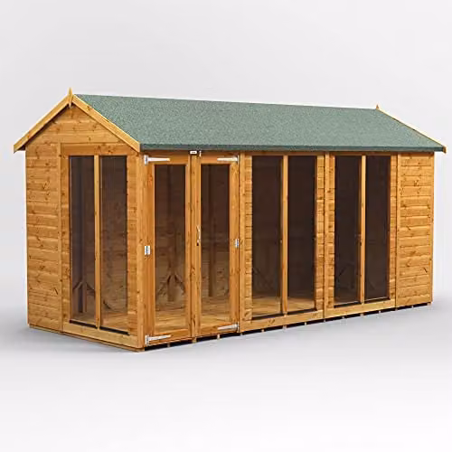 Powersheds Premium Apex Wooden Summer House in Brown with Security Features and PVC Window Sills – 1