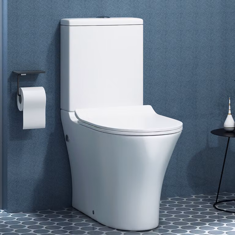 Royal Bathrooms Peak Round Rimless Close Coupled Toilet with Soft Close Seat and Fixing Kit, White Ceramic