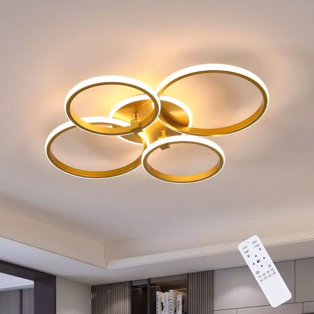 COMELY Dimmable LED Ceiling Light, 39W Modern 4-Ring Design in Gold/Brass – 1