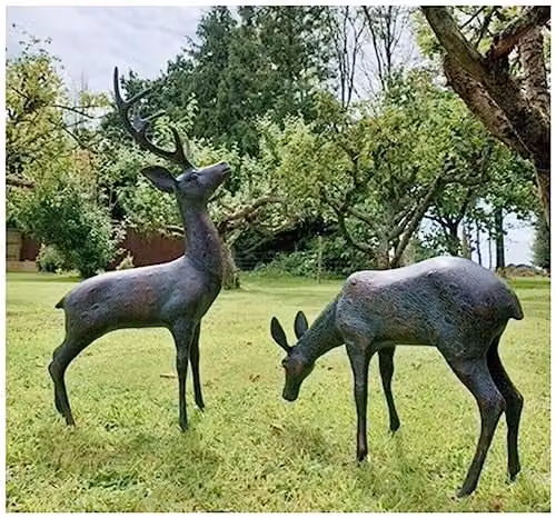 Inspirational Gifting Large Stag and Doe Deer Ornament Set, Bronzed Aged Verde Aluminium Metal Decor, Height: 81 cm – 2